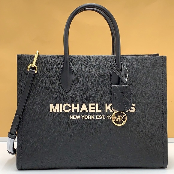 MICHAEL KORS 
Mirella Medium Pebbled Leather Tote Bag BLACK COLOR - Picture 3 of 15